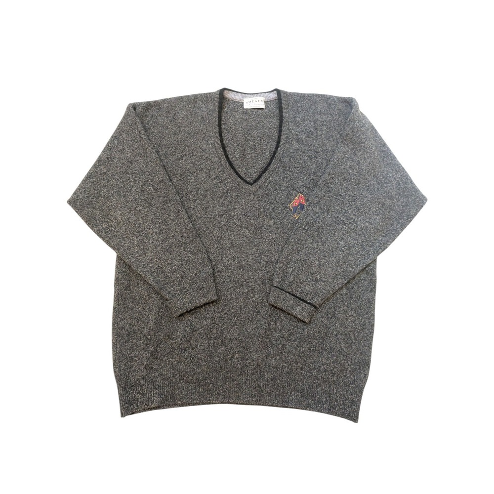 Vintage Jaeger Sweaterβ Men's L Lambswool Gray Argyle V-Neck Scotland Warm - Picture 8 of 11